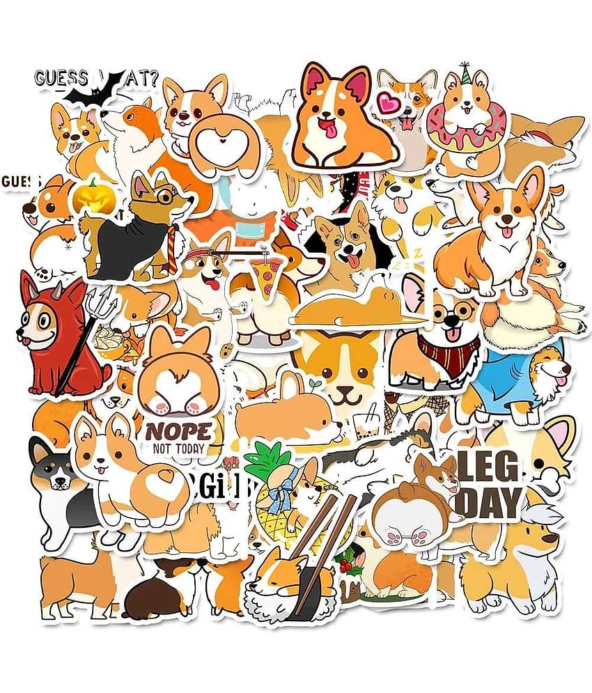 iDream Waterproof PVC Animals Corgi Dog Graffiti Vinyl Stickers DIY for Toys, Mobile, Skateboard, Suitcase, Bicycle, Water Bottle etc. (Set of 50)