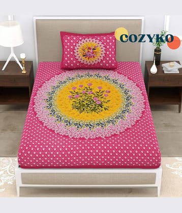 COZYKO Cotton 1 Single Bedsheet with 1 Pillow Cover ( Pink )