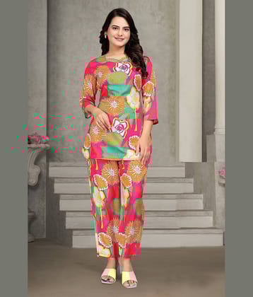 A TO Z CART Women Printed Top With Trousers Co-Ord Set ( Pink )