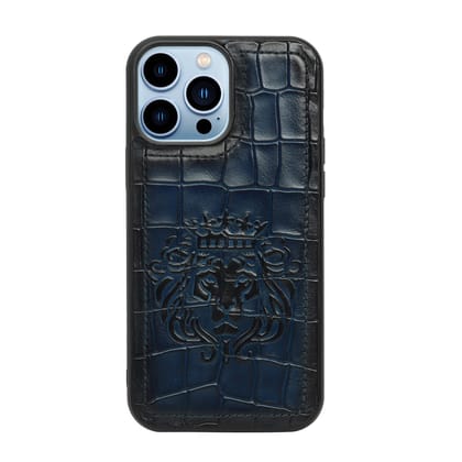 Apple iPhone Series Blue Deep Cut Lion Embossed Mobile Cover by Brune & Bareskin-14ProMax