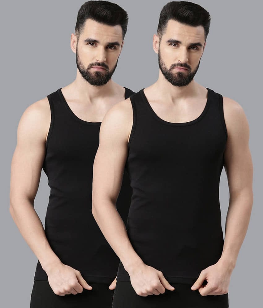 Force NXT Pack of 2 Cotton Sleeveless vest For Men ( Black )