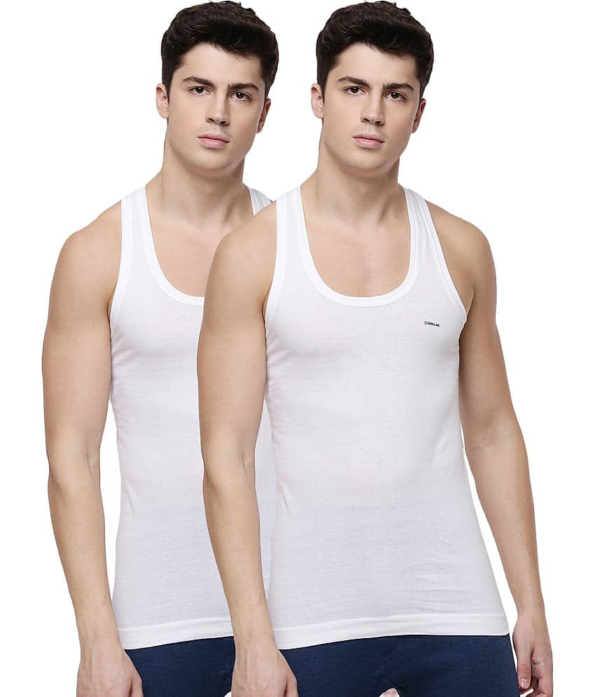 Dollar Lehar Men Combed Cotton Round Neck Vest - Pack of 2 - White