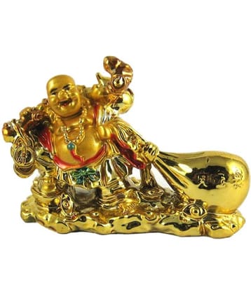 PAYSTORE Polyresin Laughing BuddhaWith Potli Showpiece (10Cm, Gold)