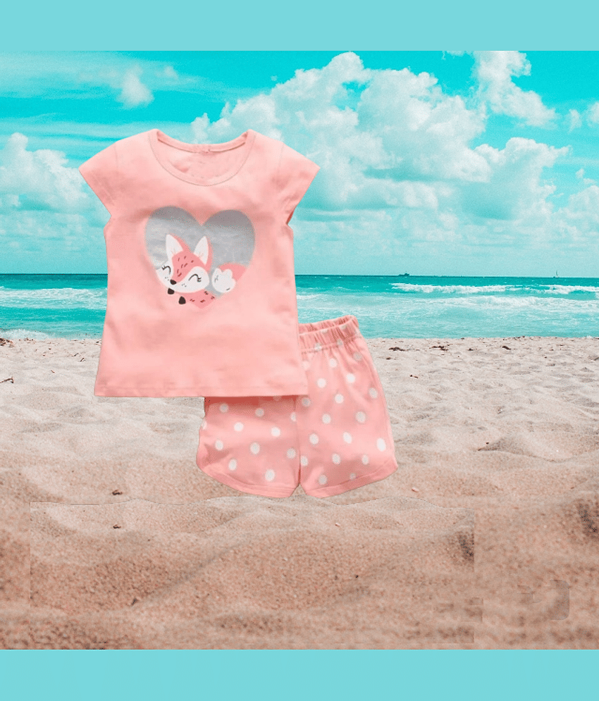 ODIMENT Pack of 1 Boys Cotton T-Shirt & Shorts Set ( Peach )