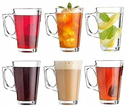 Glass Tea Cup 130 ML Coffee Mug with Handle Transparent Glass Mug Set for Coffee, Tea, Milk, Hot & Cold Drinks | Pack of 6