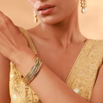 Zeenat Gold Plated Multicoloured Bangles (SET OF 2)-GOLD PLATED ALLOY / GOLDEN MULTICOLOUR / 2.6