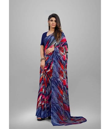 Sanjana Silks Georgette Printed Saree With Unstitched Blouse Piece ( Blue )