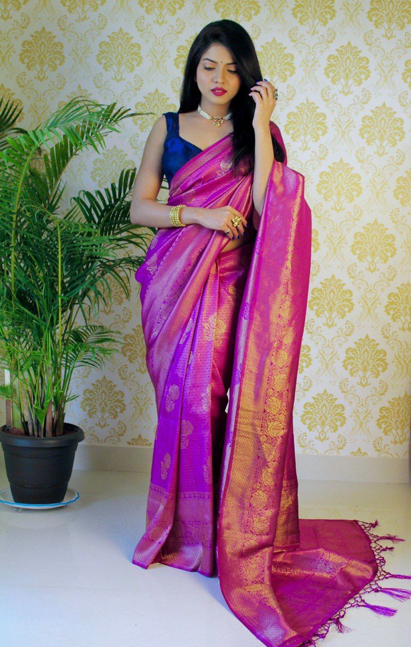 Purple Banarasi Soft Silk Saree for Party Wear