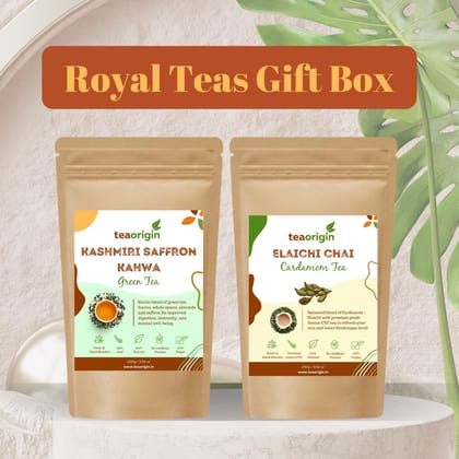 Royal Teas Gift Box (Kashmiri Saffron Kahwa & Elaichi Tea)-100g + 250g