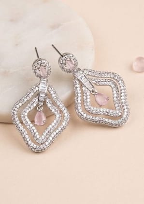 Generic Women's Brass Silver Plated Drop Earrings (Pink)-PID66264 Generic Women's Brass Silver Plated Drop Earrings (Pink)-PID66264