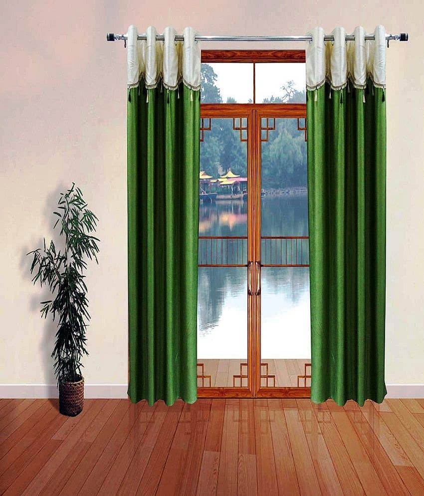 Homefab India Plain Semi-Transparent Eyelet Door Curtain 7ft (Pack of 2) - Green