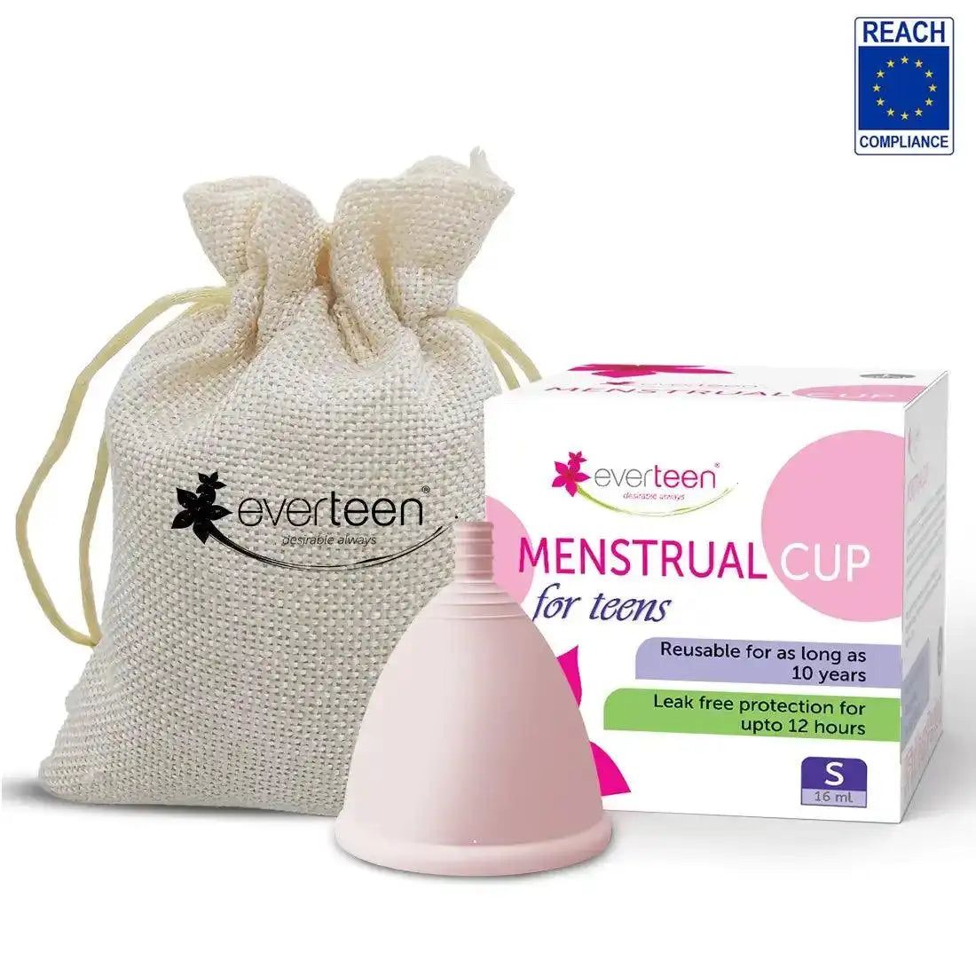 everteen Reusable Menstrual Cup for Rash-Free Periods, Leak-Proof, Silicone, Free Pouch Small