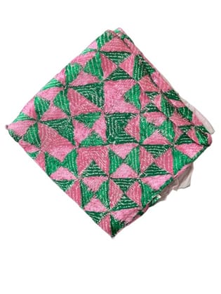 Handloom  Phulkari Saree | Pink & Green Threadwork