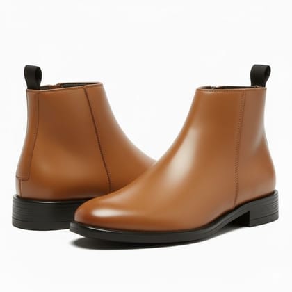 WUGO Premium Tan Chelsea Chain Boots for Men | Modern Slip-On Ankle Boots for Casual & Office Use