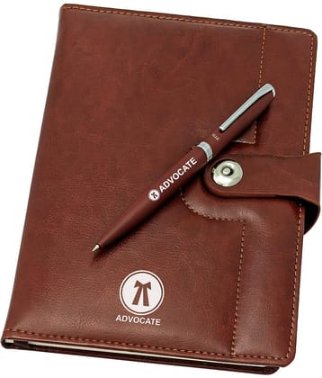 UJJi Advocate Logo Brown Color Metal Pen with Notebook Combo