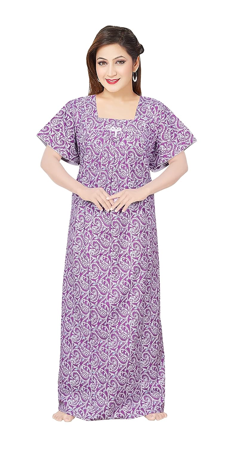 STYLACLUE Women's Pure Cotton Square Neck Printed Square Neck Nighty for Women