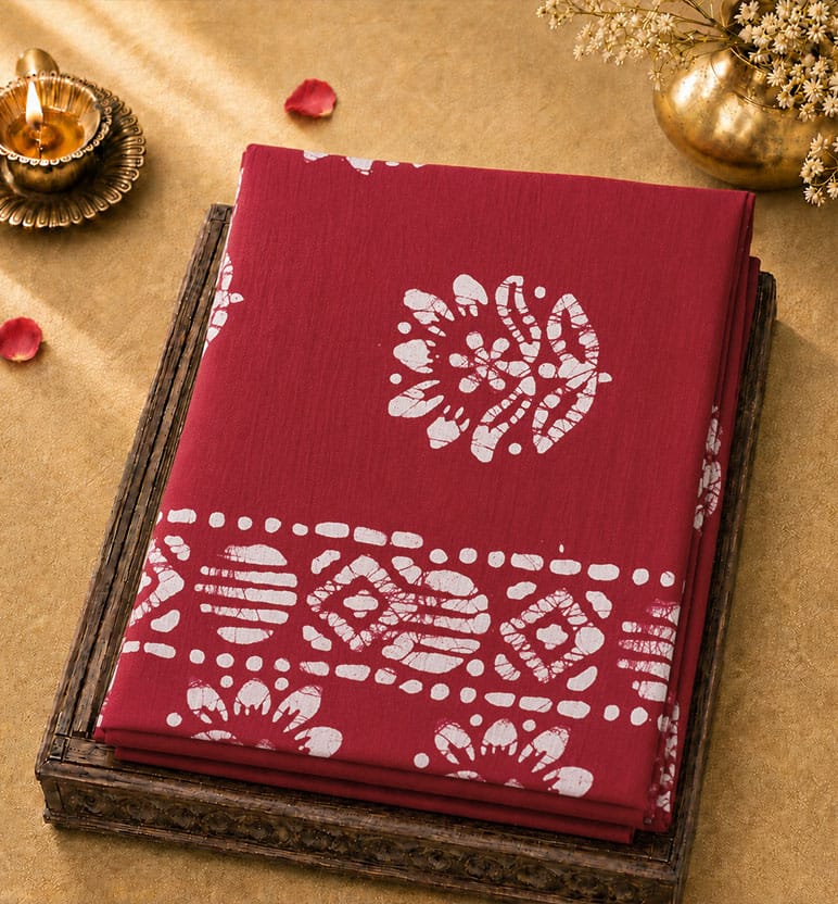 Handcrafted Batik Cotton Handblock Saree