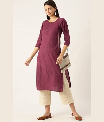 Hritika Cotton Blend Solid Straight Women's Kurti - Wine ( Pack of 1 )