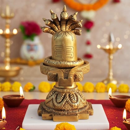 Brass Shivling God Idol - Pooja Room Decorative Lingam, Height : 9.5 Inch (BSMAS1685 F)