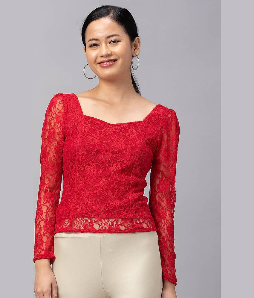 Globus - Red Net Women's Regular Top ( Pack of 1 )