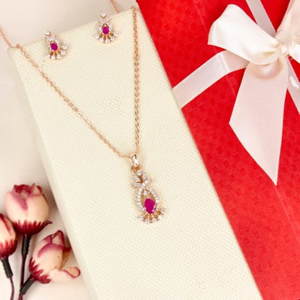 Rose Gold Cubic Zirconia Rani Pink Stone Pendant Set - SIA446778_B