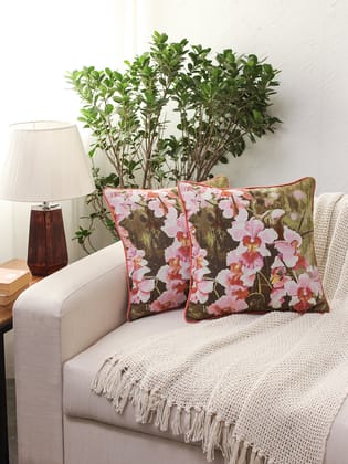 The Hybrid Orchid - Set Of 2 Cushion Covers (Pink) - Medium-40X40cm / Pink / 100% Cotton