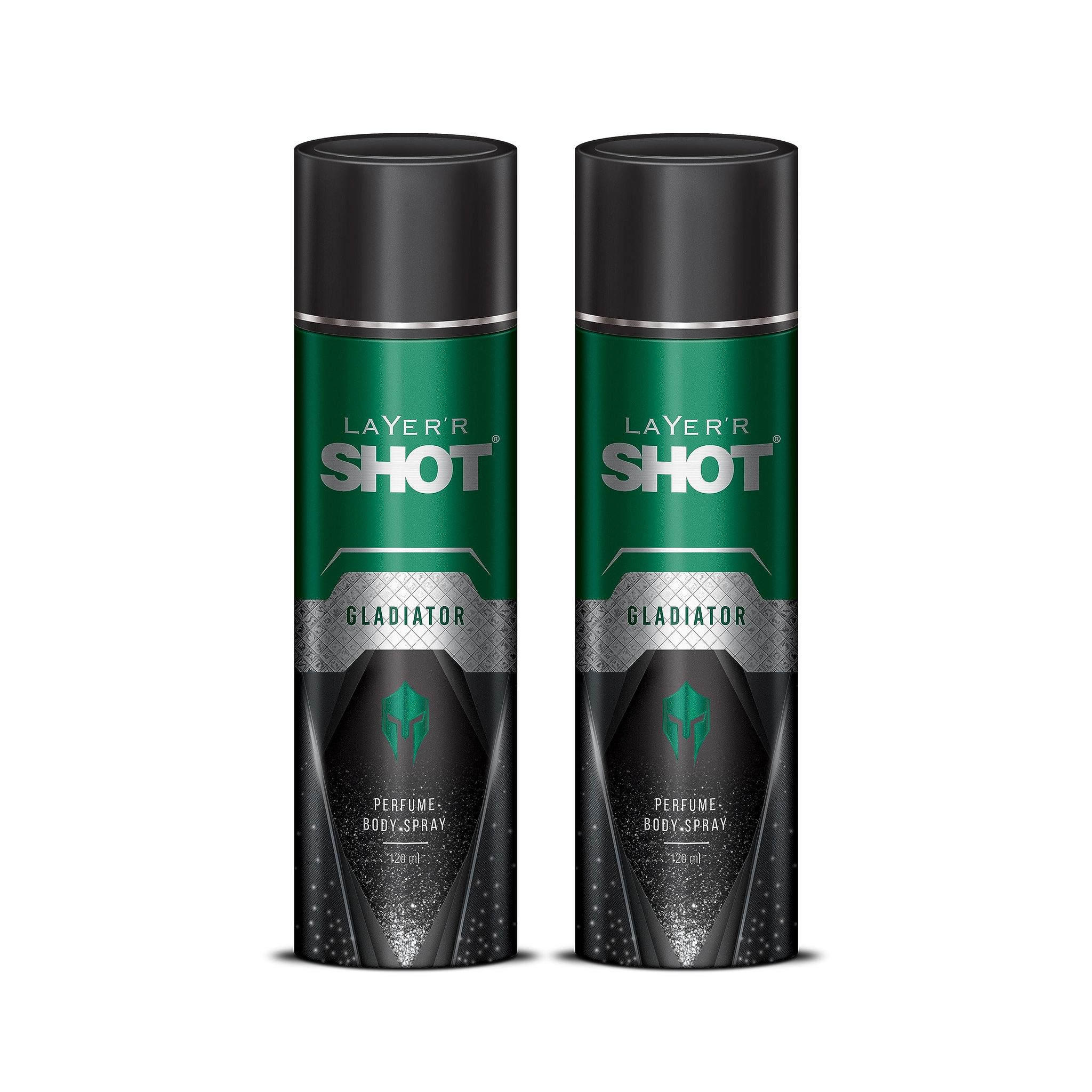 Layer'r Shot Gladiator Aerosol Perfume - 2 x 120ml Each | Long Lasting Premium Fragrance With Smokey Leather Body Spray | Luxurious Exotic Scent For Daily Use | Gift For Men