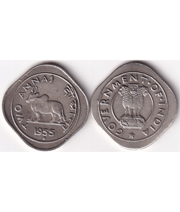 2 Annas (1955) BULL�� India Old and Rare Coin 1 Numismatic Coins