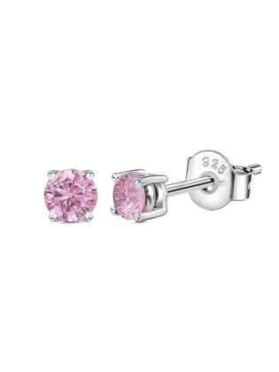 1 Carat Pink Solitaire Studs In Silver