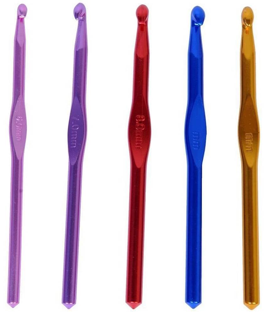 Hard-Anodized Aluminum Multicolor Crochet Hooks Needle, Pack of 5 (5.50 to 8.0 mm) for Sewing Craft Yarn Sweater Woolen Cloth