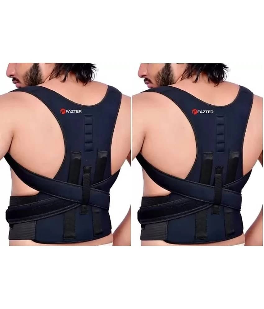 FAZTER Premium Back Brace With Dual Steel Metallic Plate At Back For Band Posture Posture Corrector (Blue) - Free Size