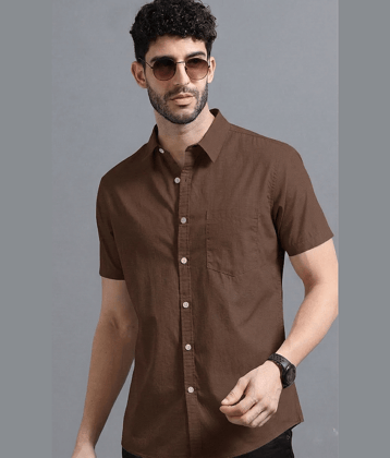 VTEXX Cotton Blend Regular Fit Solids Half Sleeves Men's Casual Shirt - Brown ( Pack of 1 )