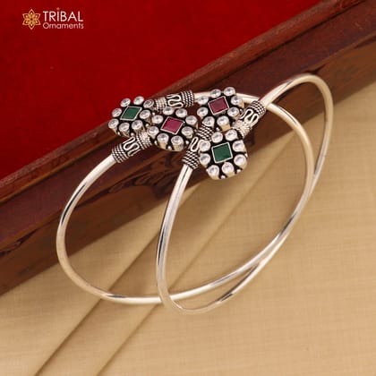 925 sterling silver squire design red or green  stone customized foot bracelet anklet kada  ethnic jewelry nsfk138