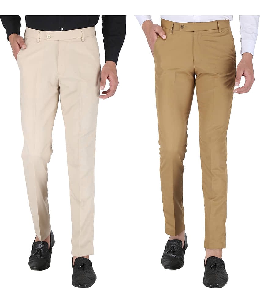 Playerz - Multicolor Polycotton Slim - Fit Men's Formal Pants ( Pack of 2 )