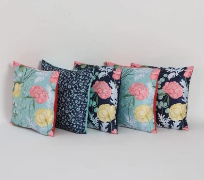 Koko Decorative Polyester Cushion Covers 16x16 Inch | Natural Soft Textured Multicolor Fabric | Square Pillow Covers for Bed, Sofa, Chair | Set of 5