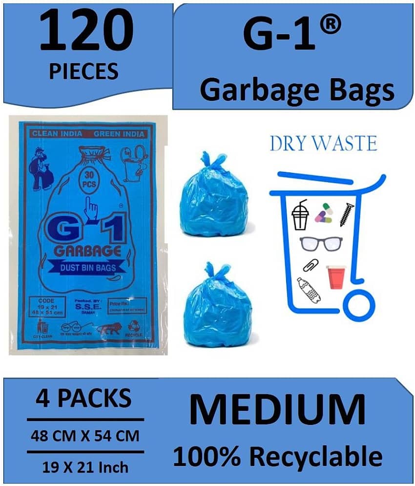 G 1® 100% Recyclable Garbage Bags - 120 Pieces - Pack of 4, Medium Size 19 X 21 Inch
