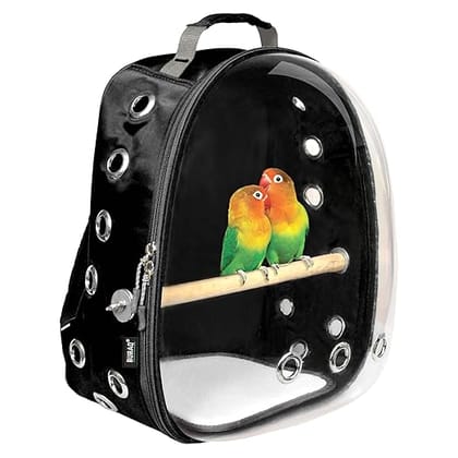Buraq Bird Carrier Astronaut Space Transparent Backpacks Capsule Breathable Airline-Approved, Ventilated Bag for Travel, Hiking and Outdoor for Birds Puppies & Cats (Black)-Birds / Black