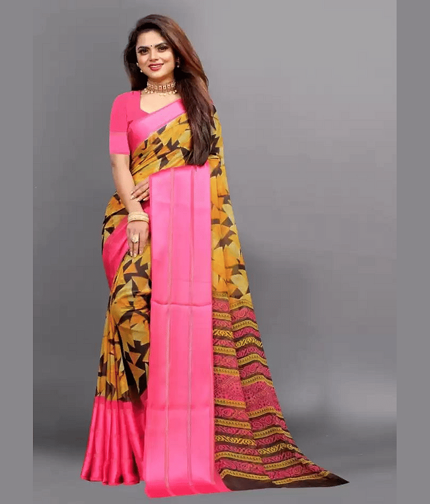 sanwariya Georgette Printed Saree With Unstitched Blouse Piece ( Pink )