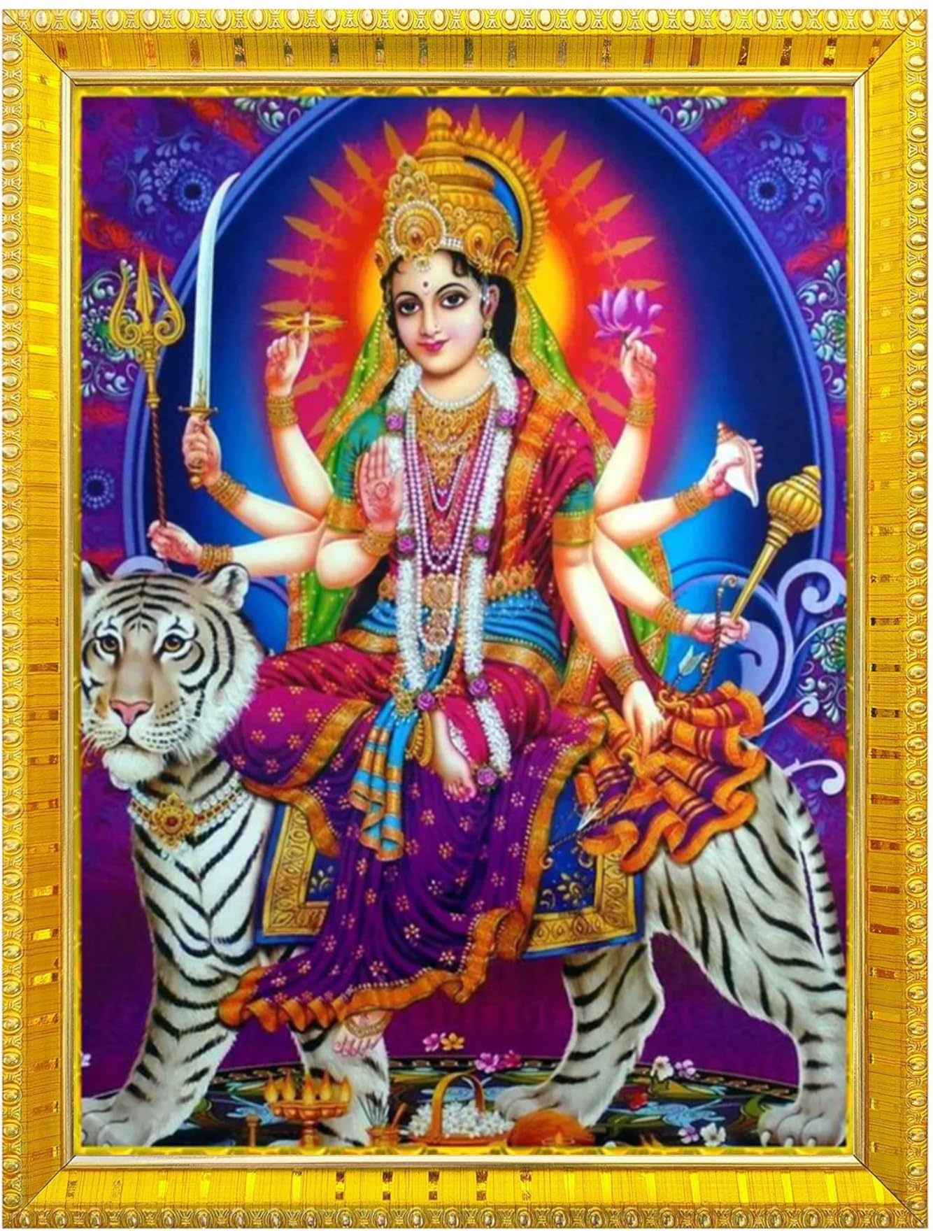 NOKKES Sherawali maa veshno maa durga maa photo Golden 5X7 Inch Photo Frame_AQW37