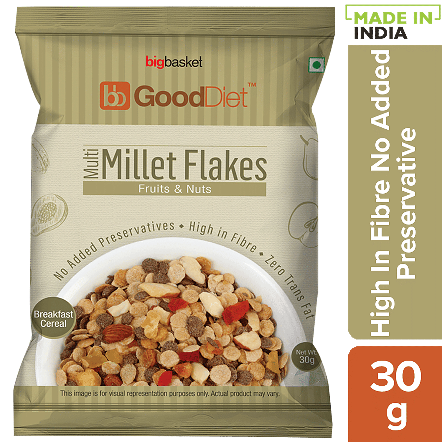 GoodDiet Multi Millet Flakes - With Fruits & Nuts, 30 g