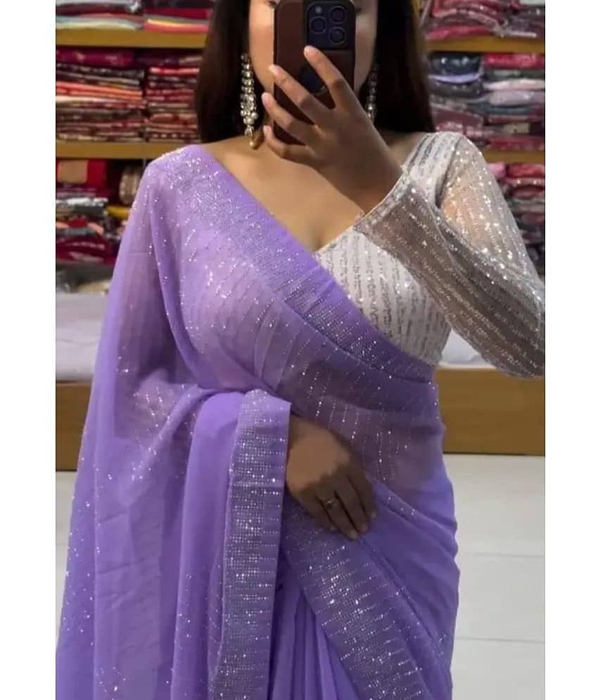 Gullak Georgette Embellished Saree With Unstitched Blouse Piece ( Indigo )
