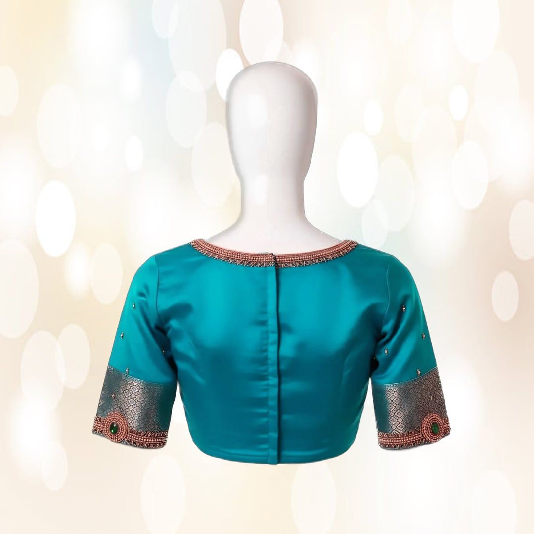 Teal Silk Maggam Work Designer Blouse | Traditional Hand-Embellished | Ethnic Party