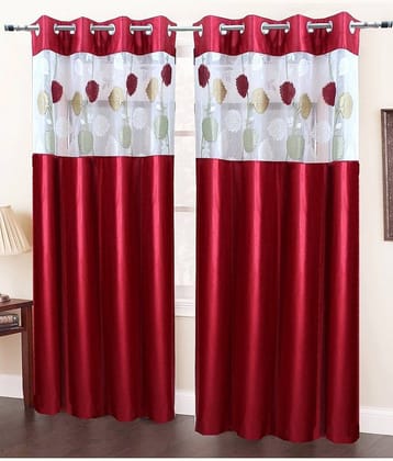 Homefab India Plain Semi-Transparent Eyelet Window Curtain 5ft (Pack of 2) - Green