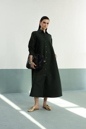 Cleo Shirt Dress: Imperial Green-XS