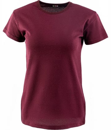 VEE SAA Women Cotton Self Design Regular Fit Round Neck T-Shirt ( Maroon )