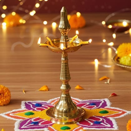 Brass Kerala Fancy Deepak, Oil Lamp No. 8  - Traditional Oil Lamp for Temple Use, Height : 10.2 Inch (FMAS642 B)