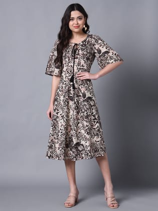 Black & White Digital Print A- Line Dress-XS