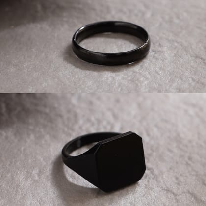NVR Men's Set of 2 Black Rhodium-Plated Finger Ring-Onesize / Black / Brass