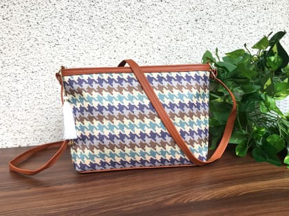 Minsk - 3 zip- Big size - Sling Bag - Checks Blue Brown