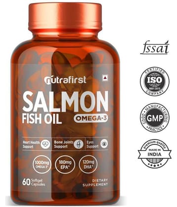 NutraFirst Salmon Fish Oil Softgel Capsule, for Healthy Heart,Brain& Eyes,enriched with Fish Oil 1000mg, EPA 180 mg & DHA 120 mg (1X60 Softgel Capsules)